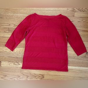 St John’s Bay 3/4 sleeve Top Women’s Large Red, Sheer Panel Detail EUC